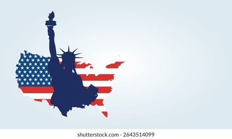 United States of America 4th of July independence day banner template with flat USA flag, the Statue of liberty, bunting decoration, and new york cityscape. Vector illustration.
4th of july usa 