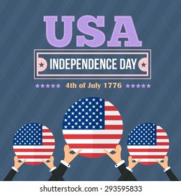 United States of America 4th of July Happy Independence Day Announcement Celebration Message Poster. Flags hold Hands, Flyer, Card, Background Vector Design