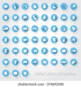 United States Of America 50 States And 1 Federal District. Set Of US States Maps. 