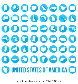 United States of America 50 States USA Symbol Icon Round Flat Vector Art Design Color Set