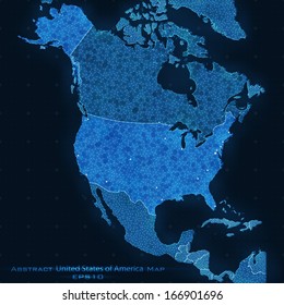 United States of America abstract map. Highlighted USA. Vector background. Futuristic style card. Elegant background for business presentations. Lines, point, planes in 3d space.