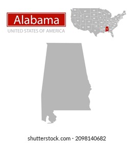 United States of America, Alabama state, map borders of the USA Alabama state.