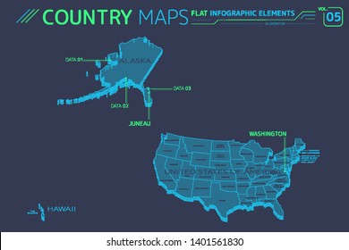 United States of America, Alaska, Hawaii Vector Maps