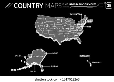 United States of America, Alaska and Hawaii Vector Maps