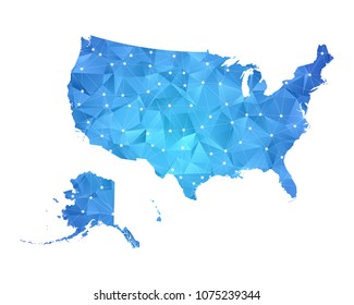 United States of America and Alaska Map - Abstract geometric rumpled triangular low poly style gradient graphic on white background , line dots polygonal design for your . Vector illustration eps 10.