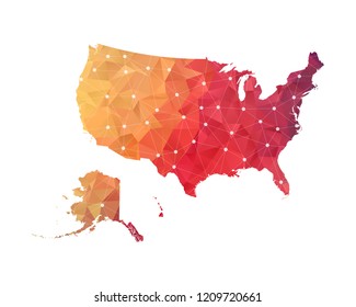 United States of America and Alaska Map - Abstract geometric rumpled triangular low poly style gradient graphic on white background , line dots polygonal design for your . Vector illustration eps 10.