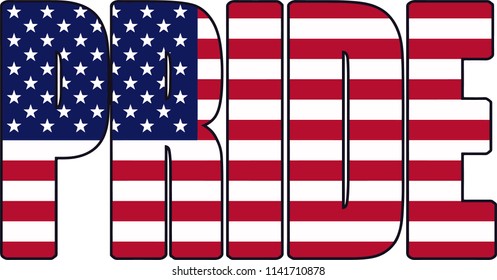 United States Of America American US USA Flag Country Pride Word Text Font Shaped Illustration