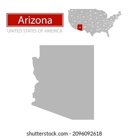 United States of America, Arizona state, map borders of the USA Arizona state.