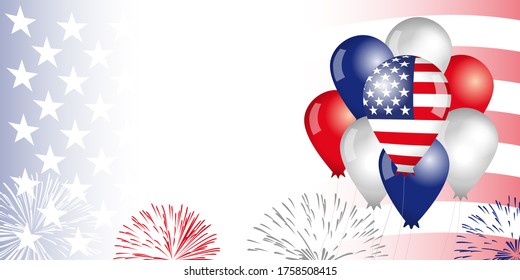 United States of America, balloons & flag background. Special offer sale from Fourth of July USA, weekend discount. Vector Illustration for 4th of July, independence day banner