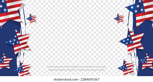 United States of America banner background with grunge brushstroke with stars, transparent background. Vector illustration.