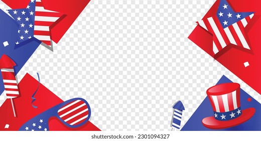 United States of America banner with US element of goggles, star, firework, on transparent background. Vector illustration.