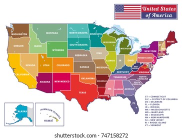 United States Of America. Beautiful Modern Graphic Vector USA Map. 50 States. Alaska And Hawaïi.