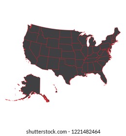United States of America black map on white background vector