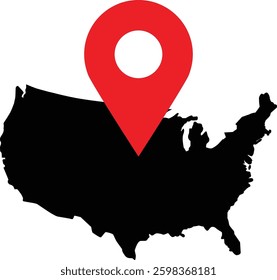 United States Of America Black Vector Map With Share Location