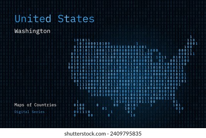 United States of America Blue Map Shown in Binary Code Pattern. TSMC. Matrix numbers, zero, one. World Countries Vector Maps. Digital Series