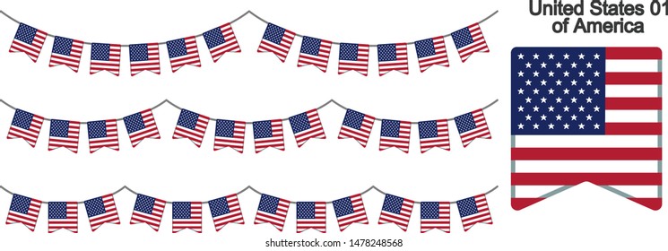 United States of America Bunting Flags Isolated on white Background. vector illustration.