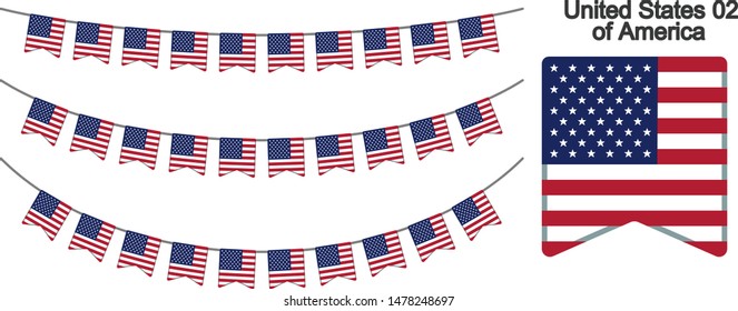 United States of America Bunting Flags Isolated on white Background. vector illustration.
