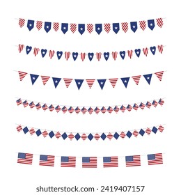 United States of America bunting flags set, vector illustration.