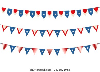 United States of America bunting flags set, vector illustration. Concept for Independence Day.