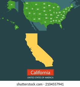 United States of America, California state, map borders of the USA California state.
