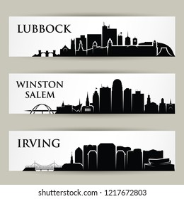 United States of America cities skylines - USA - Lubbock, Texas, Winston Salem, North Carolina, Irving - isolated vector illustration