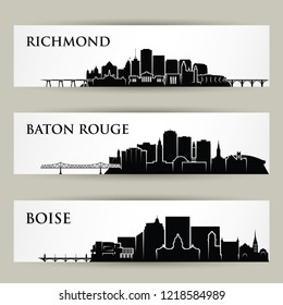 United States of America cities skylines - USA, Richmond, Baton Rouge, Boise, Virginia, Louisiana, Idaho - vector illustration