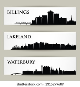 United States of America cities skylines - Billings, Lakeland, Waterbury, Montana, Connecticut, Florida - USA - isolated vector illustration 