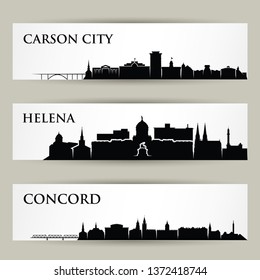 United States of America cities skylines - USA, Carson City, Nevada, Helena, Montana, Concord, New Hampshire - isolated vector illustration