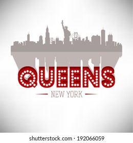 United States of America cities/states vector illustration. Queens, New York skyline design.