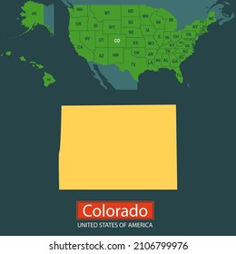 United States of America, Colorado state, map borders of the USA Colorado state.