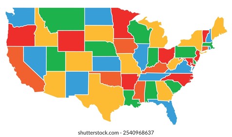 United States of America Colored Map with States Division Vector. USA Education. America Proud. Independence Day. California. New York. Texas. Florida. Maine. Michigan. Pennsylvania. Minnesota. Washin