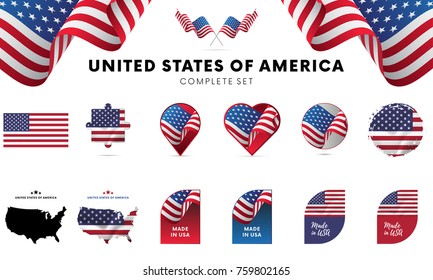 United States of America complete set. USA. Vector illustration.