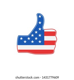 United States of America country flag thumbs up sign. USA flag painted hand. 4th of July, United States Independence Day. Vector illustration isolated on white background