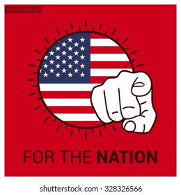 United States of America country flag in Circle and pointing finger at viewer typography Ready for the Nation. Vector Illustration