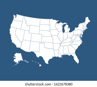 United states of America country - high detailed illustration map. Blank similar USA map isolated on white background. Vector template state for website, design, cover, pattern, infographics.