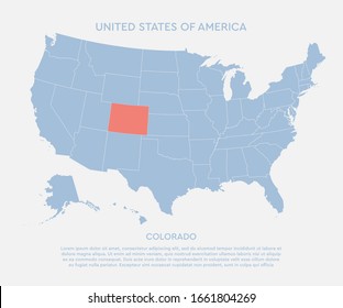 United states of America country - high detailed illustration map. Blank similar USA map isolated on white background. Vector template state Colorado for website, cover, pattern, infographics.