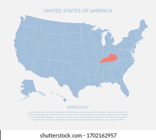 United states of America country - high detailed illustration map. Blank similar USA map isolated on white background. Vector template state Kentucky for website, cover, pattern, infographics.