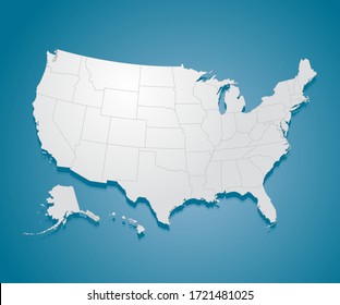 United states of America country - high detailed illustration map. Blank similar USA map isolated on white background. Vector template state for website, design, cover, pattern, infographics.