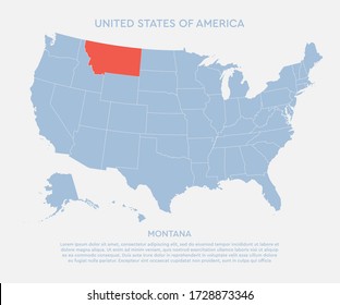 United states of America country - high detailed illustration map. Blank similar USA map isolated on white background. Vector template state Montana for website, cover, pattern, infographics.