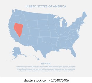 United states of America country - high detailed illustration map. Blank similar USA map isolated on white background. Vector template state Nevada for website, cover, pattern, infographics.