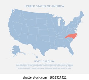United states of America country - high detailed illustration map. Blank similar USA map isolated on white background. Vector template state North Carolina for website, cover, pattern, infographics.