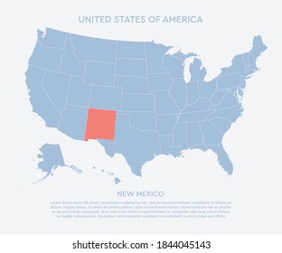 United states of America country - high detailed illustration map. Blank similar USA map isolated on white background. Vector template state New Mexico for website, cover, pattern, infographics.