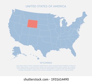 United states of America country - high detailed illustration map. Blank similar USA map isolated on white background. Vector template state Wyoming for website, cover, pattern, infographics.