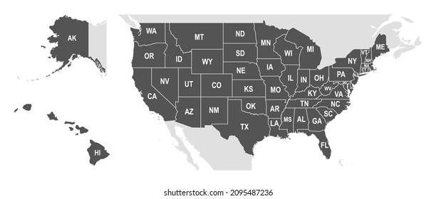 United States of America country infographic map, 50 states vector USA map. USA map with short name of states.