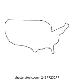 United States of America country simplified map.Thin triple pencil sketch outline isolated on white background. Simple vector icon