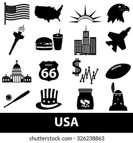 united states of america country theme symbols icons set eps10