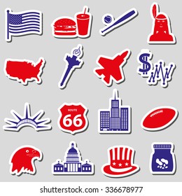 united states of america country theme stickers set eps10