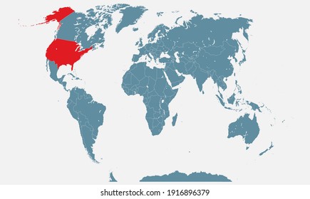 United States of America country in the world map vector isolated on background. USA template for pattern, report, infographics, banner, backdrop. Worldwide map templates, patterns.