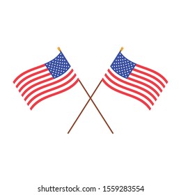 united states of america crossed flags over white background, vector illustration