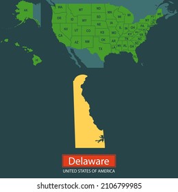 United States of America, Delaware state, map borders of the USA Delaware state.